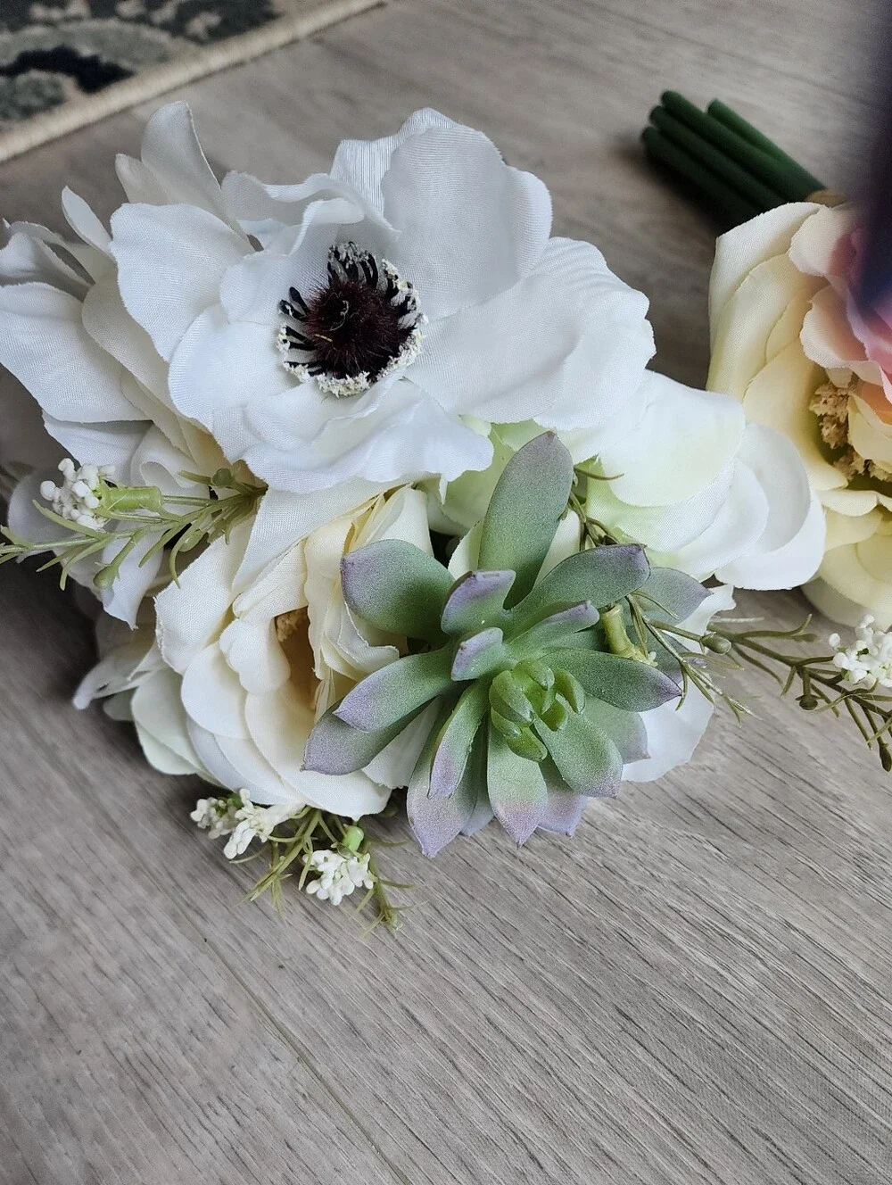Set of 2 Faux Floral Bouquets with Anemones and Succulents